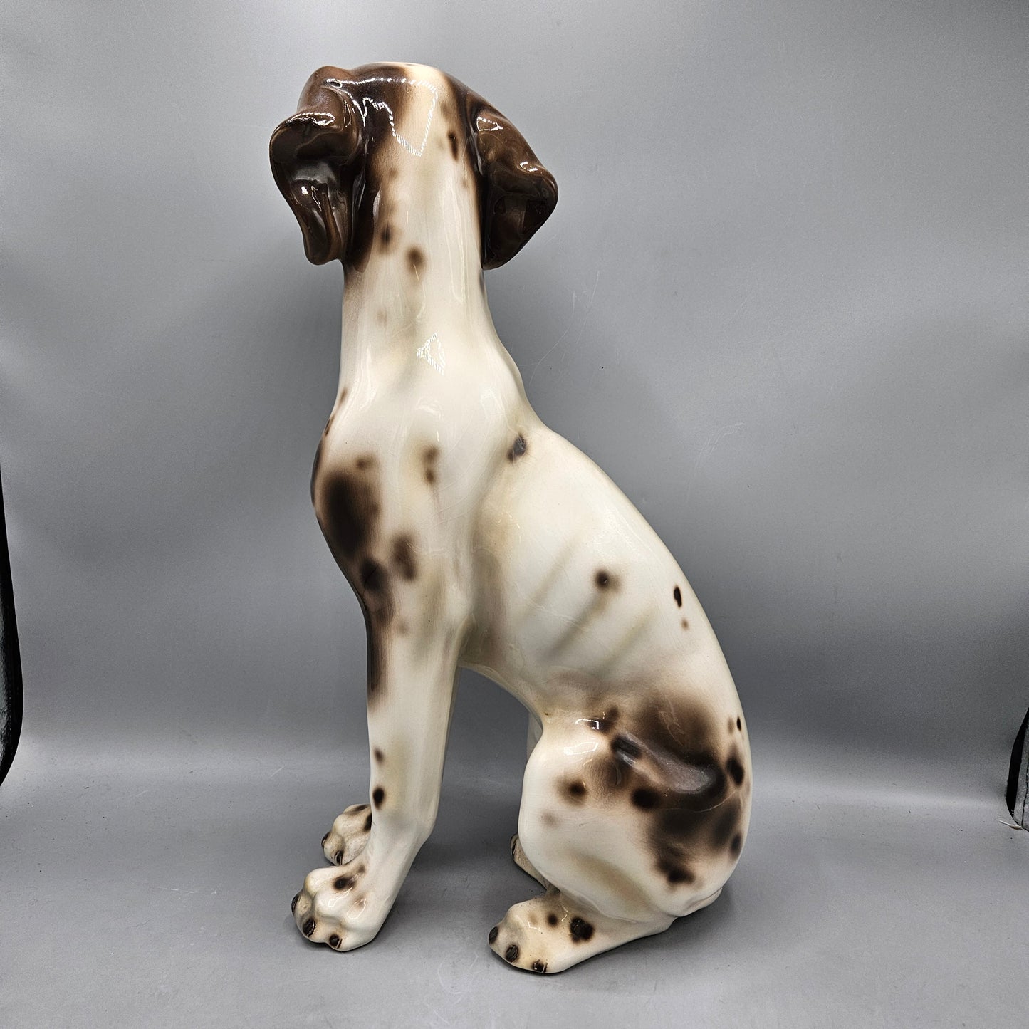 Vintage Glazed Ceramic Seated Pointer Dog, Made in Italy 1970's