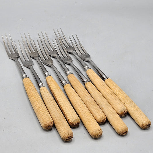 Wood Handled Stainless Steel Fondue Forks - Set of Eight