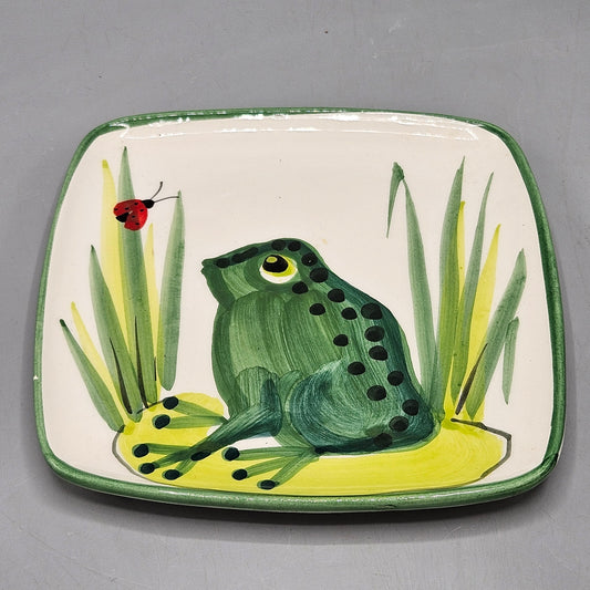 Hand-Painted Italian Pottery Frog with Ladybug Plate