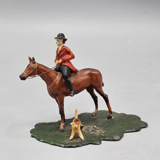 Vintage Cold Painted German Lead Fox Hunt Themed Figure of Horse & Dog