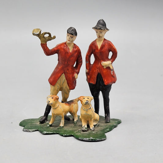 Vintage Cold Painted Austrian Lead Figure of Fox Hunting Man and Woman with Dogs