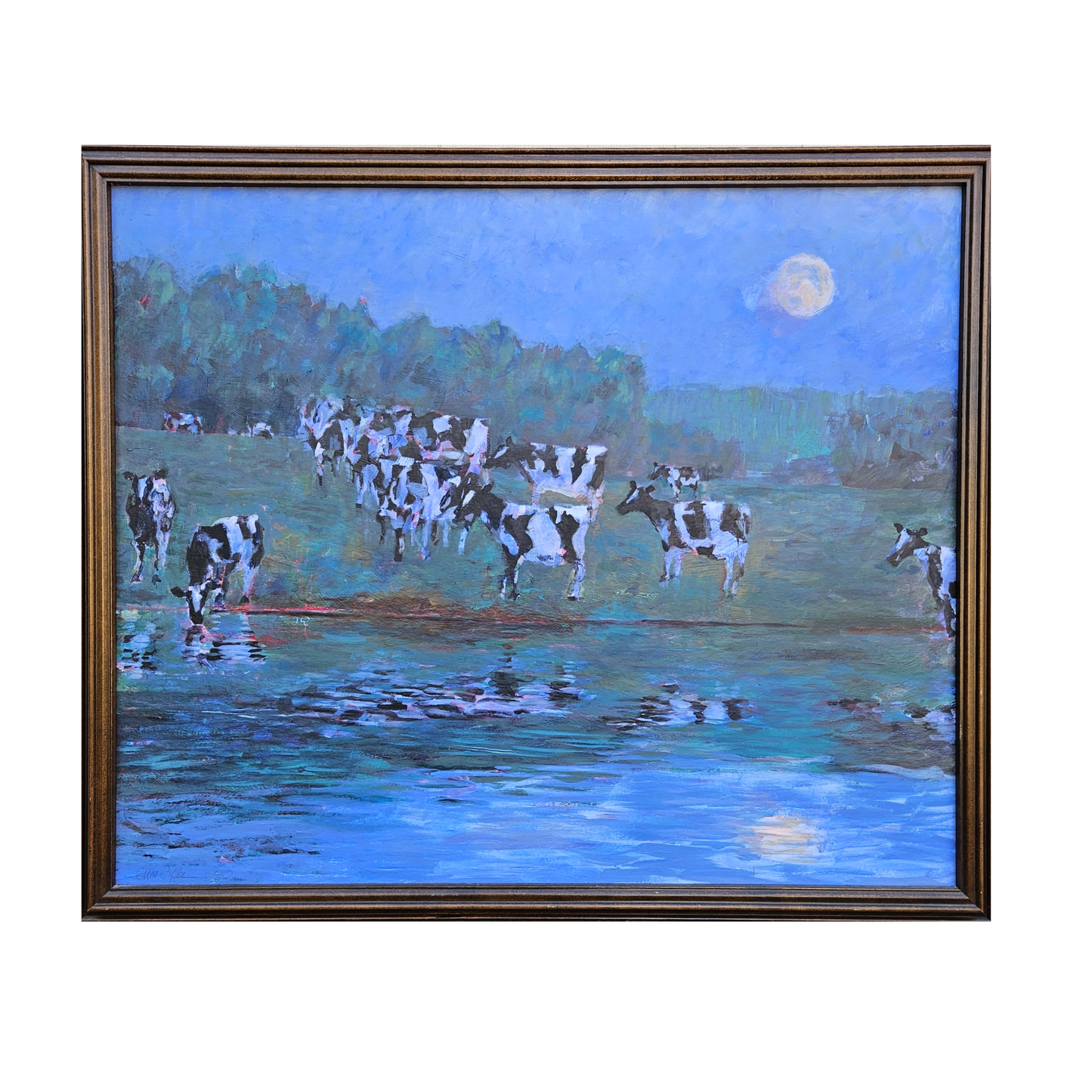 1990 John Suplee "Enchanted Evening" Oil on Board Cow Painting