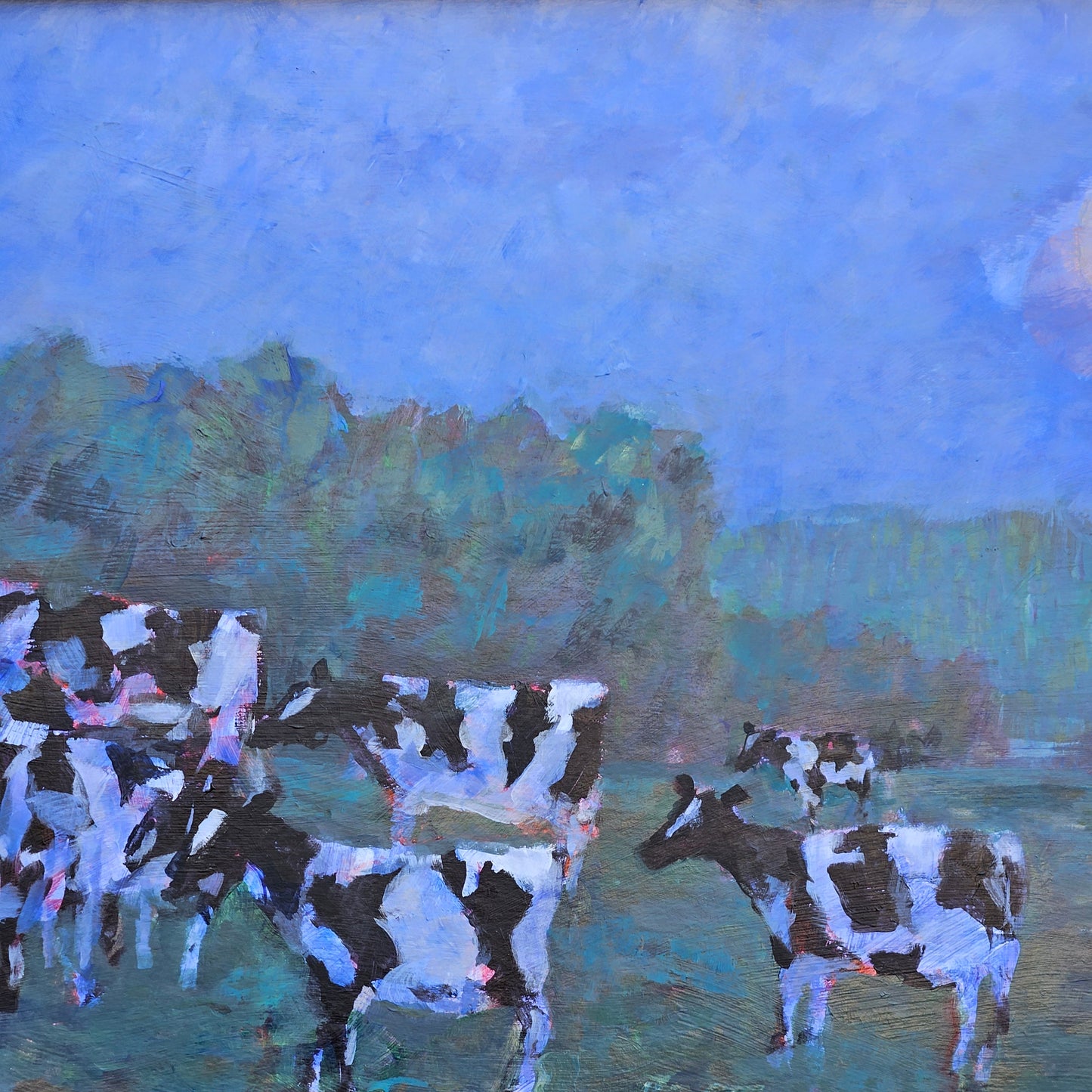 1990 John Suplee "Enchanted Evening" Oil on Board Cow Painting