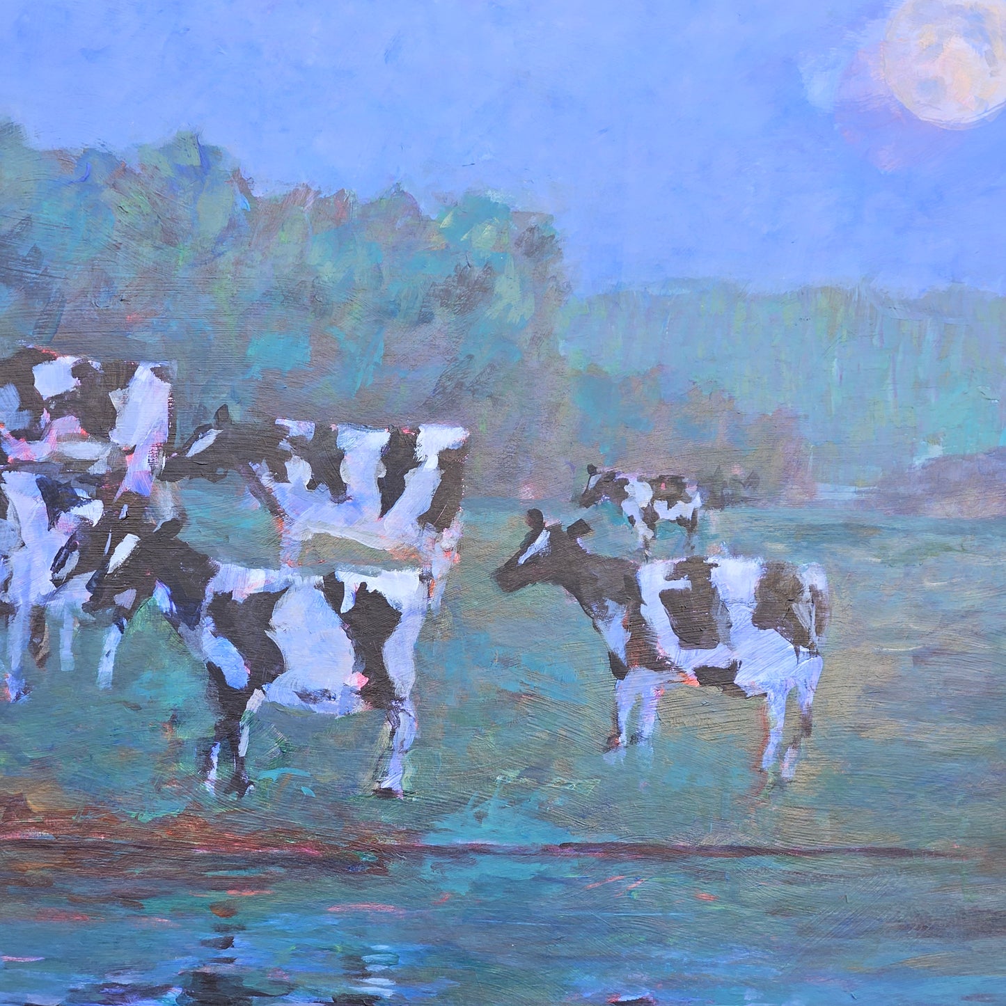 1990 John Suplee "Enchanted Evening" Oil on Board Cow Painting