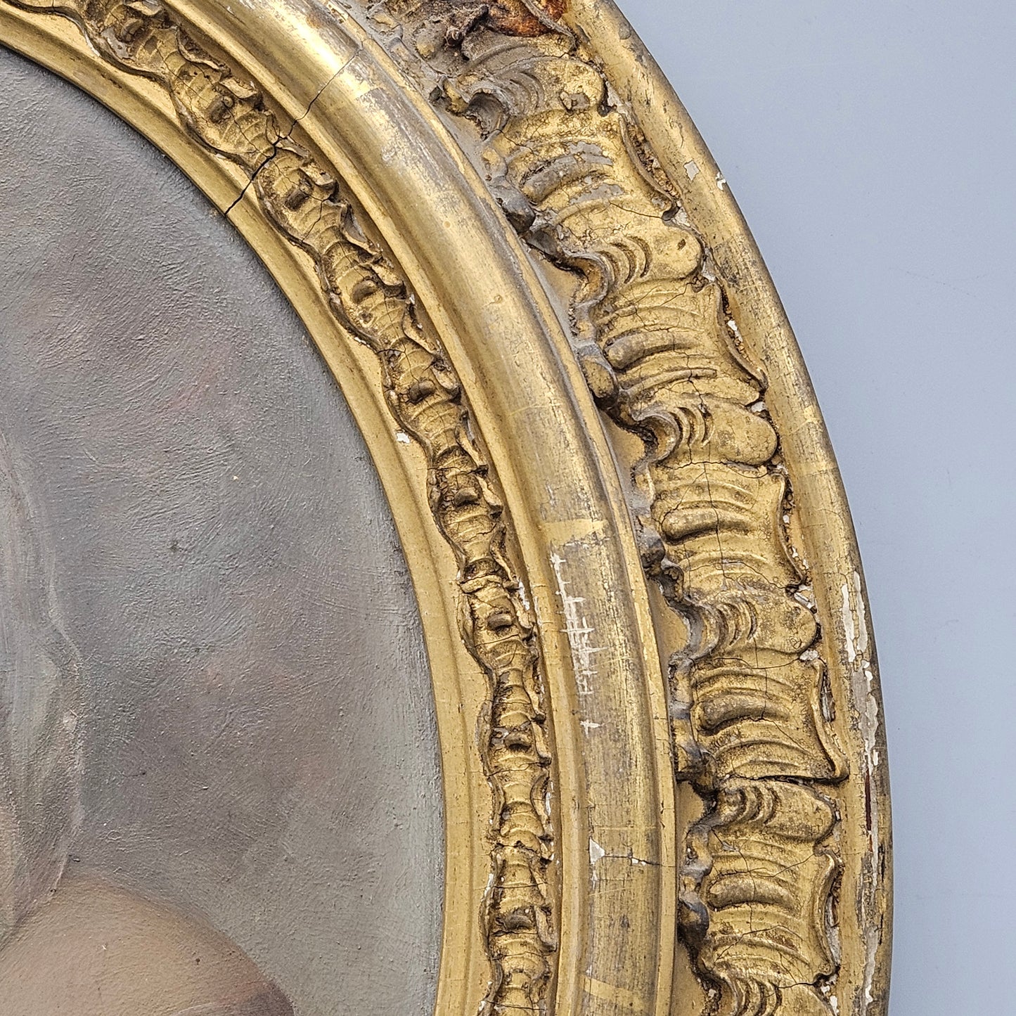 Antique Oil on Board Portrait of a Woman in Oval Frame