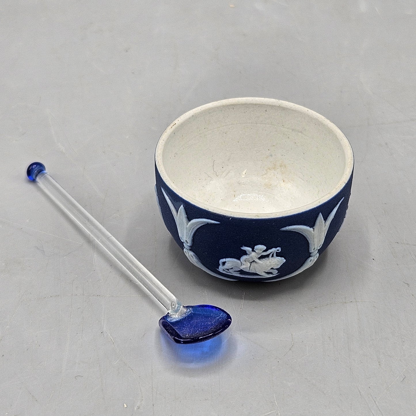 Antique Wedgwood Cobalt Blue Jasperware Miniature/Toy Open Salt