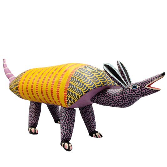 Jose & Evaristo Hernandez Mexican Folk Art Wood Carving Armadillo