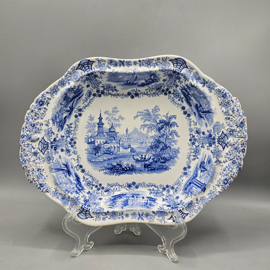 William Ridgeway & Co Blue Staffordshire Transferware "Marmora" Deep Handled Platter