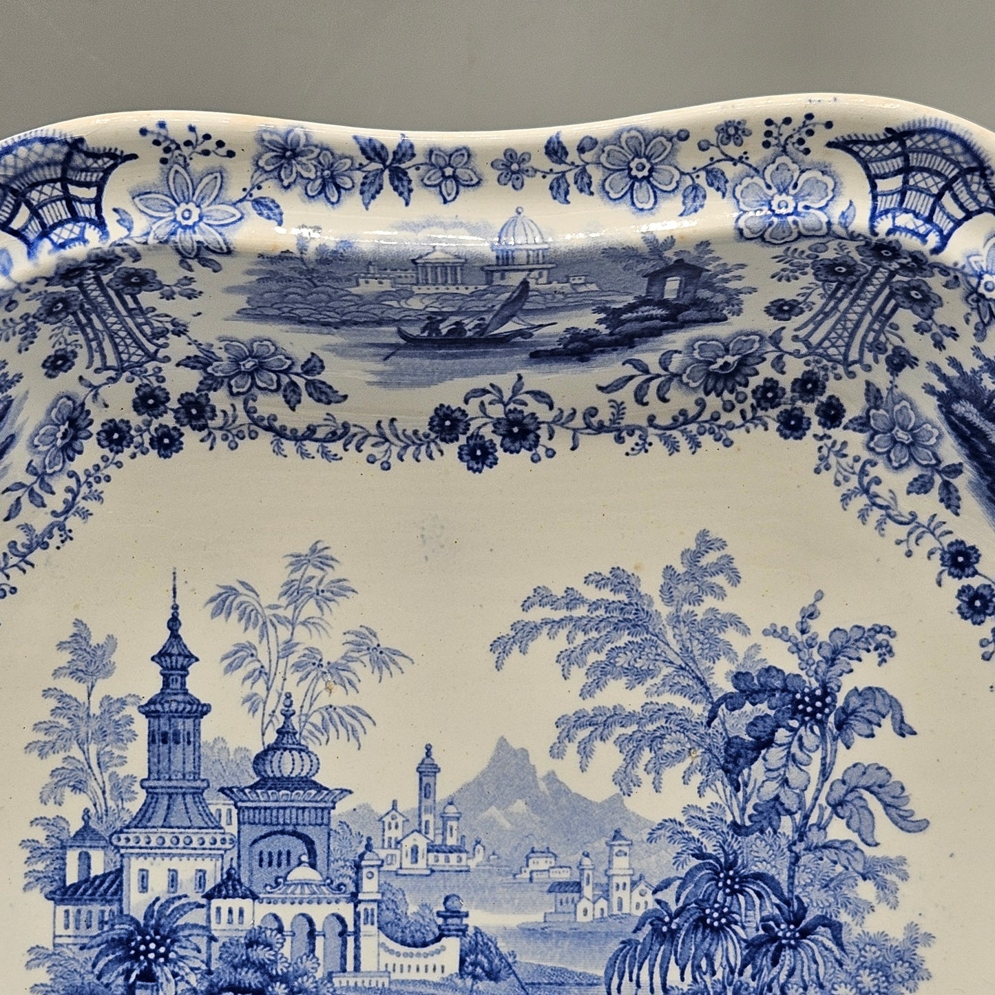 William Ridgeway & Co Blue Staffordshire Transferware "Marmora" Deep Handled Platter