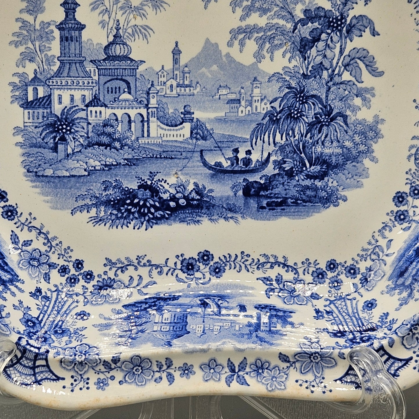 William Ridgeway & Co Blue Staffordshire Transferware "Marmora" Deep Handled Platter