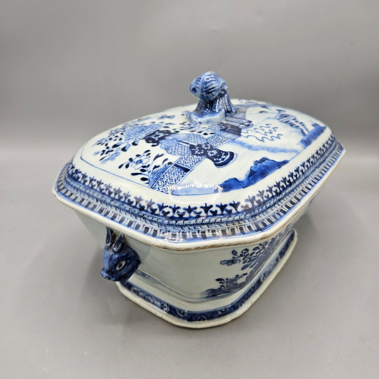 Canton Export Style Blue and White Chinese Porcelain Tureen