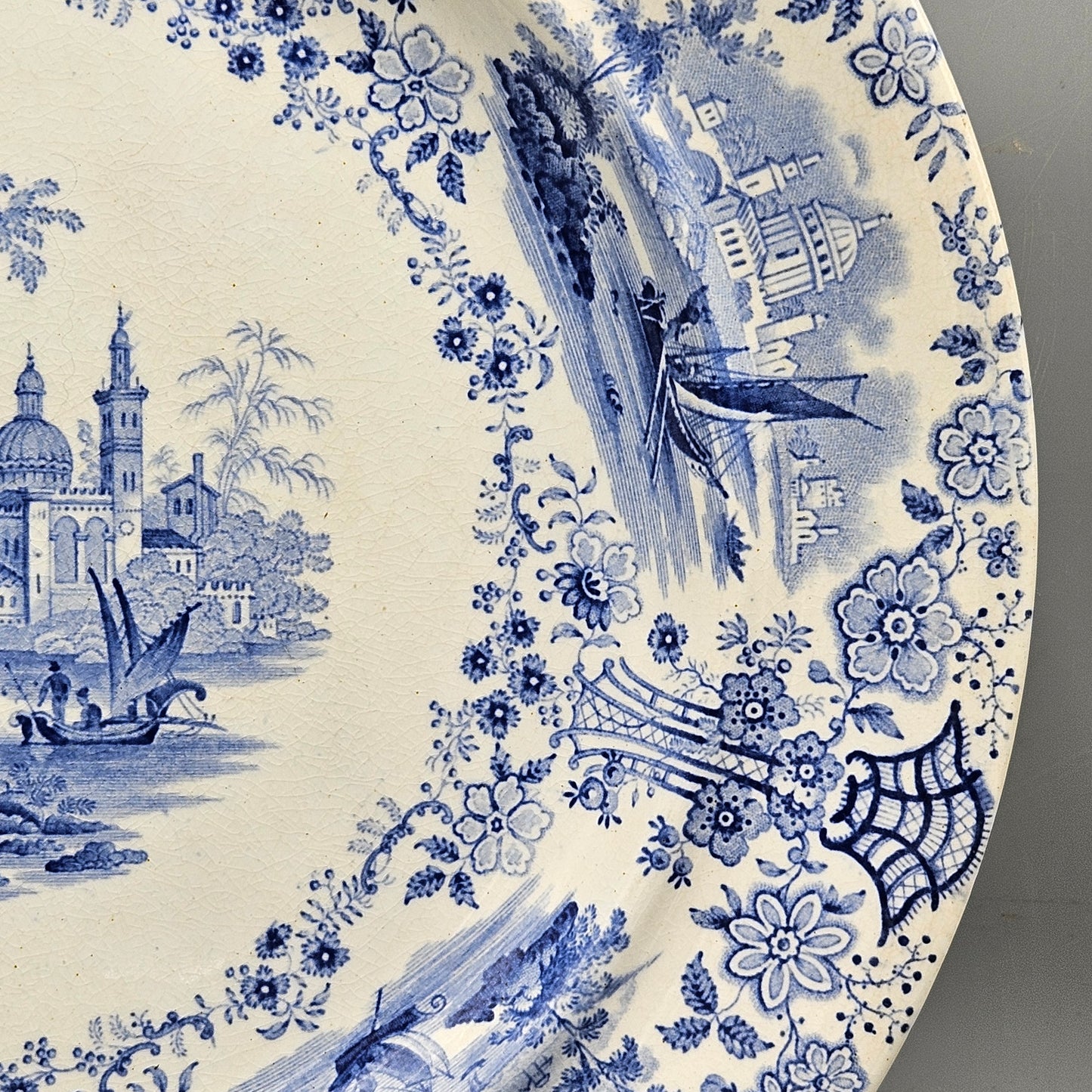 William Ridgeway & Co Staffordshire Blue Transferware "Marmora" Dinner Plates - Set of Four