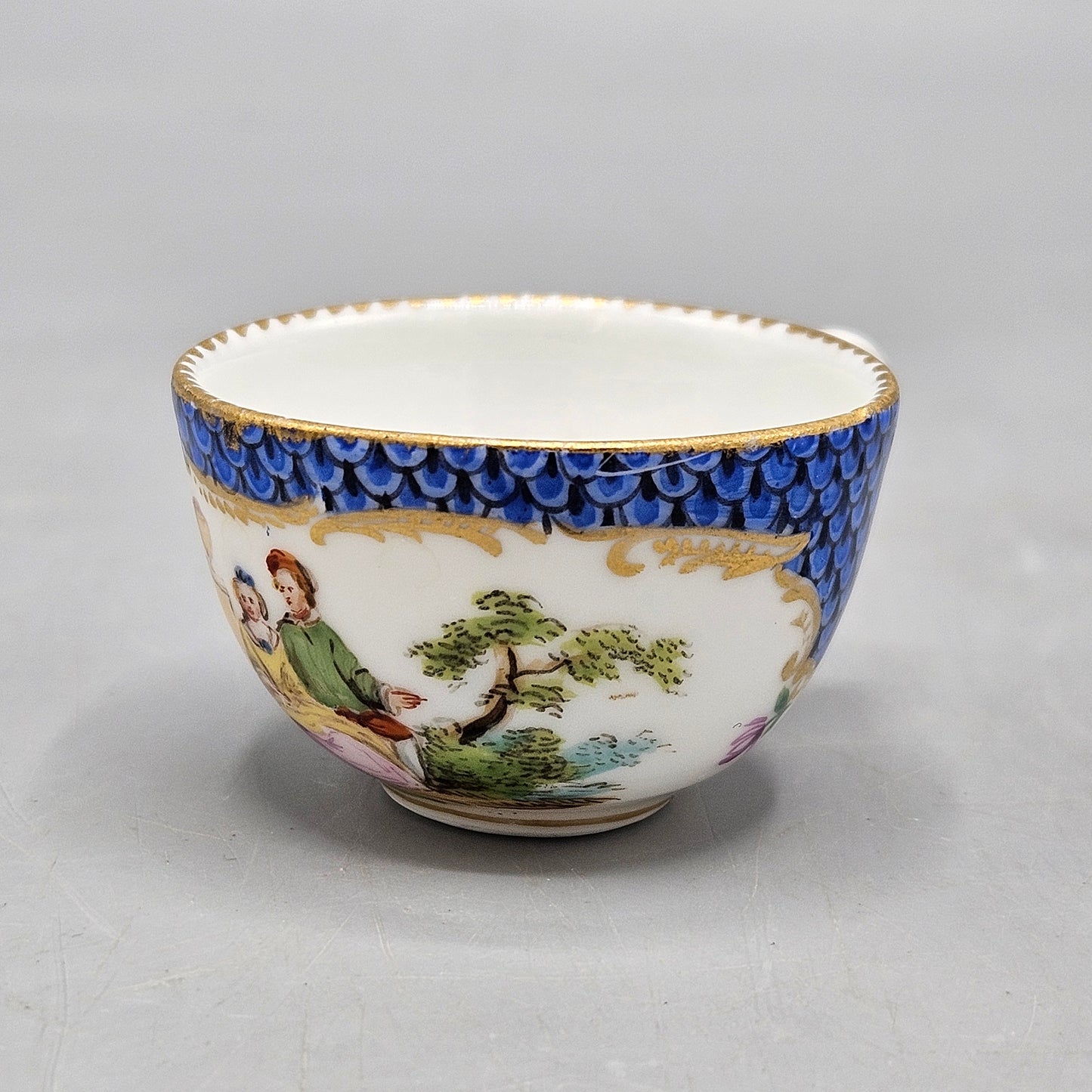 Antique Meissen Porcelain Miniature Cup and Saucer Courting Scene