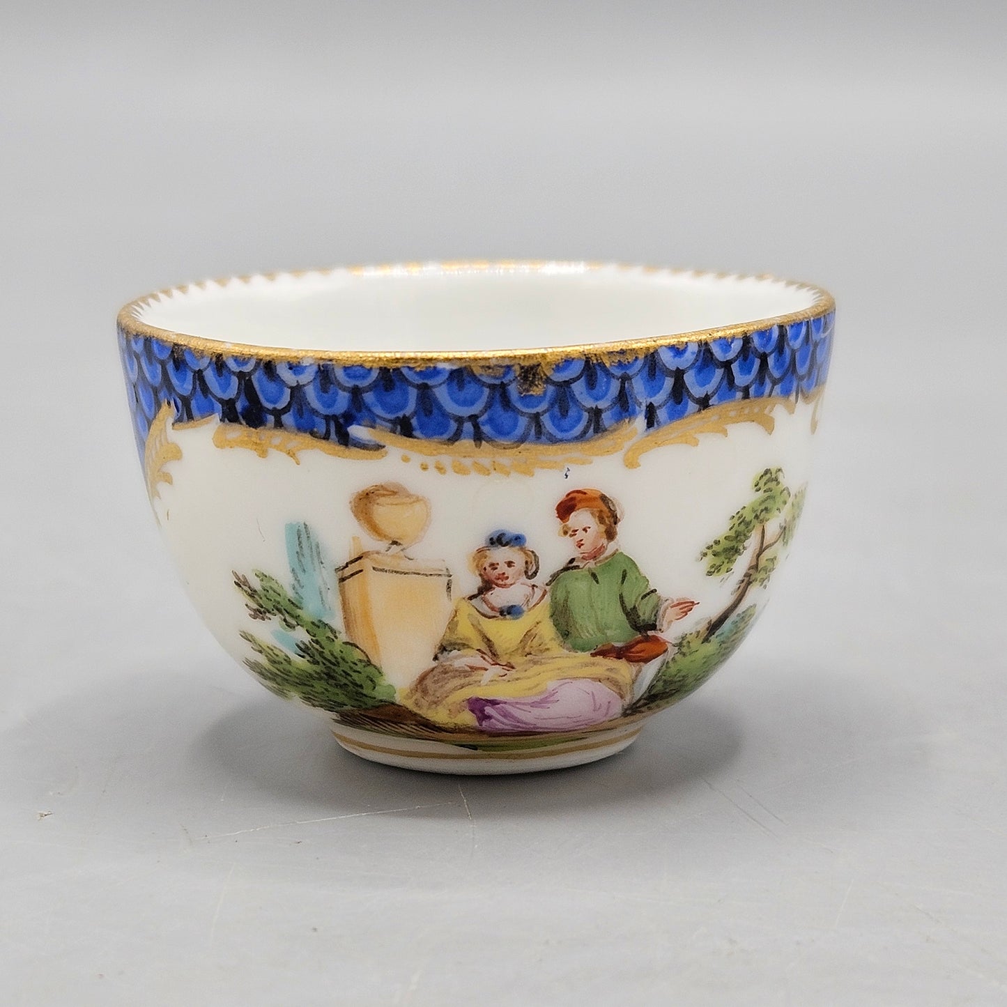 Antique Meissen Porcelain Miniature Cup and Saucer Courting Scene