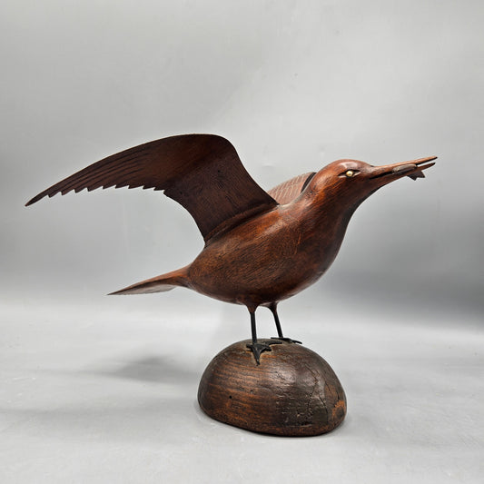 Folk Art Wood Carving Seagull with Fish