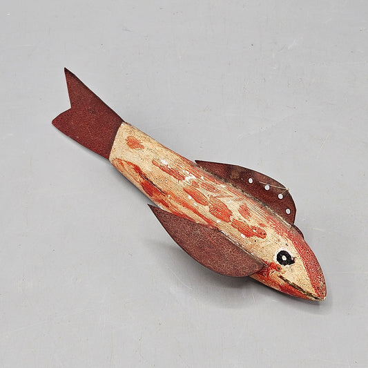 Carved Wood & Metal Folk Art Minnow Fishing Lure