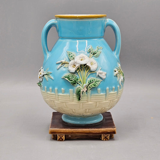 Mintons Majolica Vase with Applied Flowers