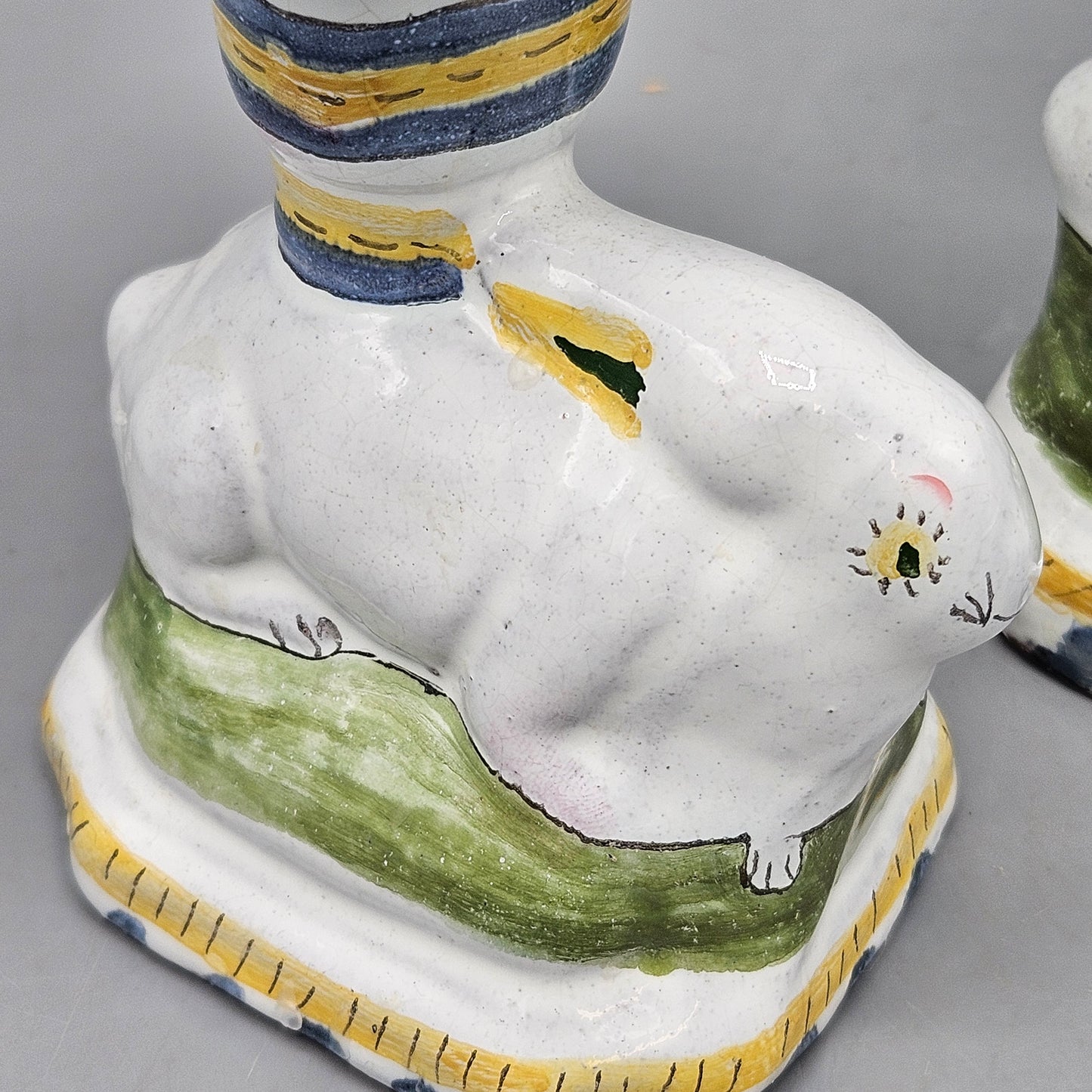 Pair Portuguese Faience Rabbit-Form Candlesticks