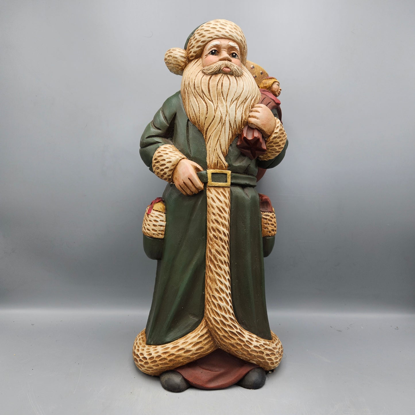 Vintage 1989 Wood World Santa Claus Figurine in Green Robe