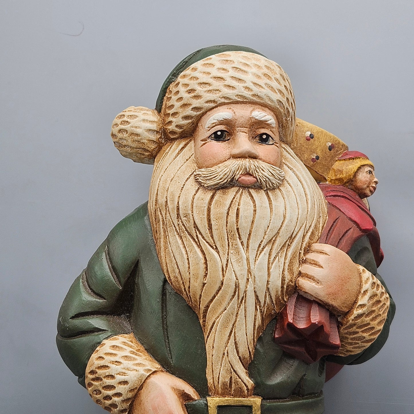 Vintage 1989 Wood World Santa Claus Figurine in Green Robe