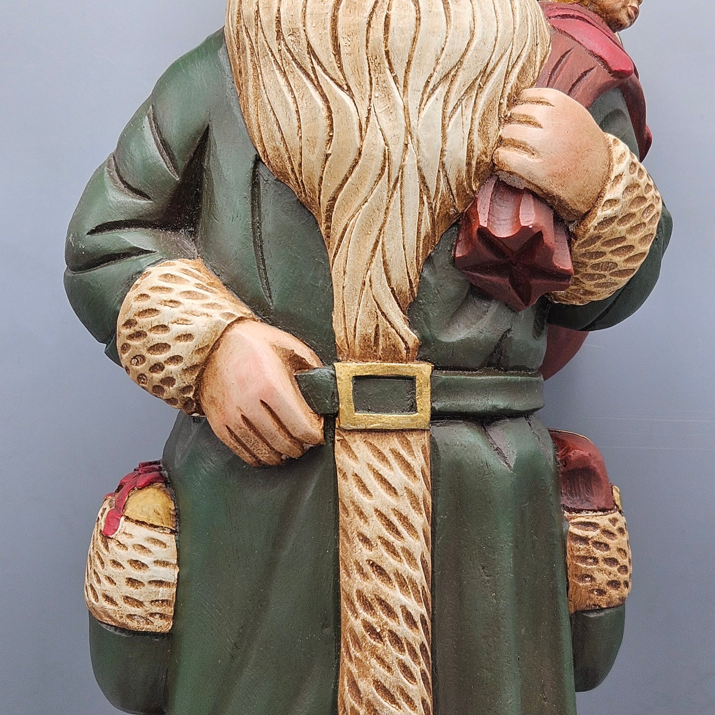 Vintage 1989 Wood World Santa Claus Figurine in Green Robe