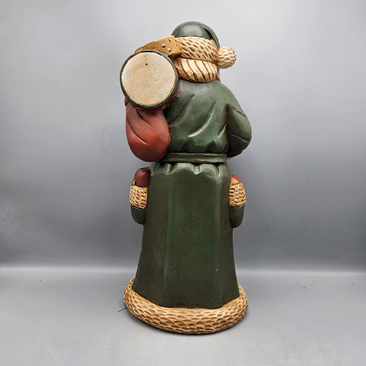 Vintage 1989 Wood World Santa Claus Figurine in Green Robe