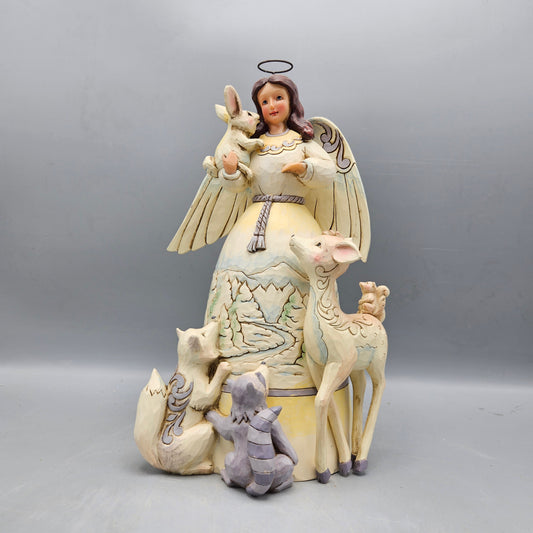 Vintage Jim Shore Heartwood Figurine "Peace to All" Angel with Woodland Animals