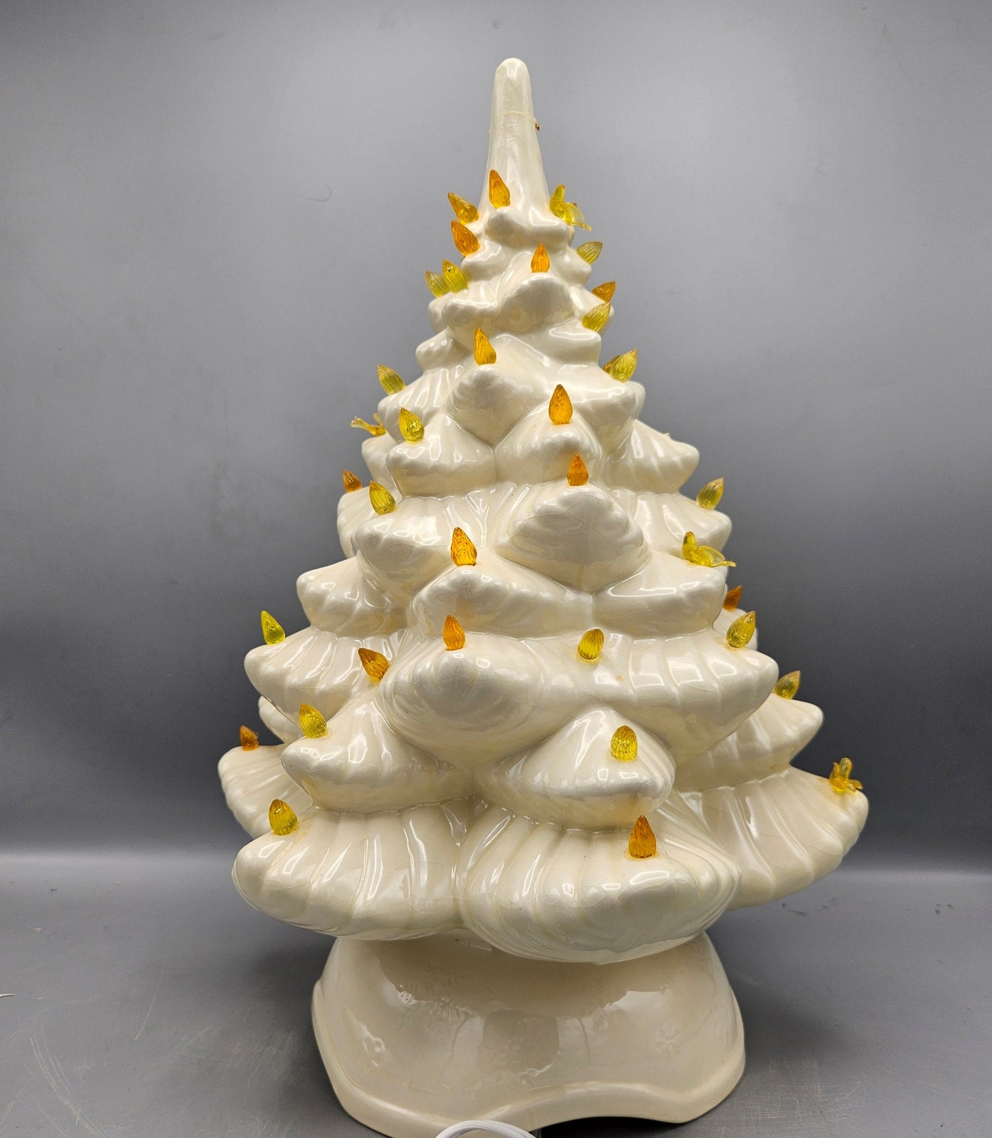 Vintage White Light Up Ceramic Christmas Tree with Yellow Lights