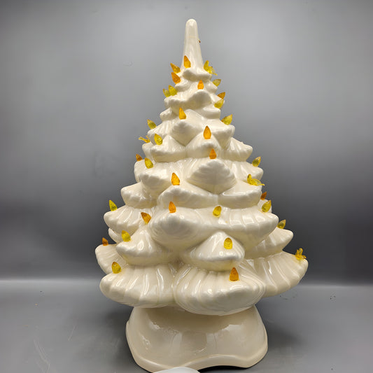 Vintage White Light Up Ceramic Christmas Tree with Yellow Lights