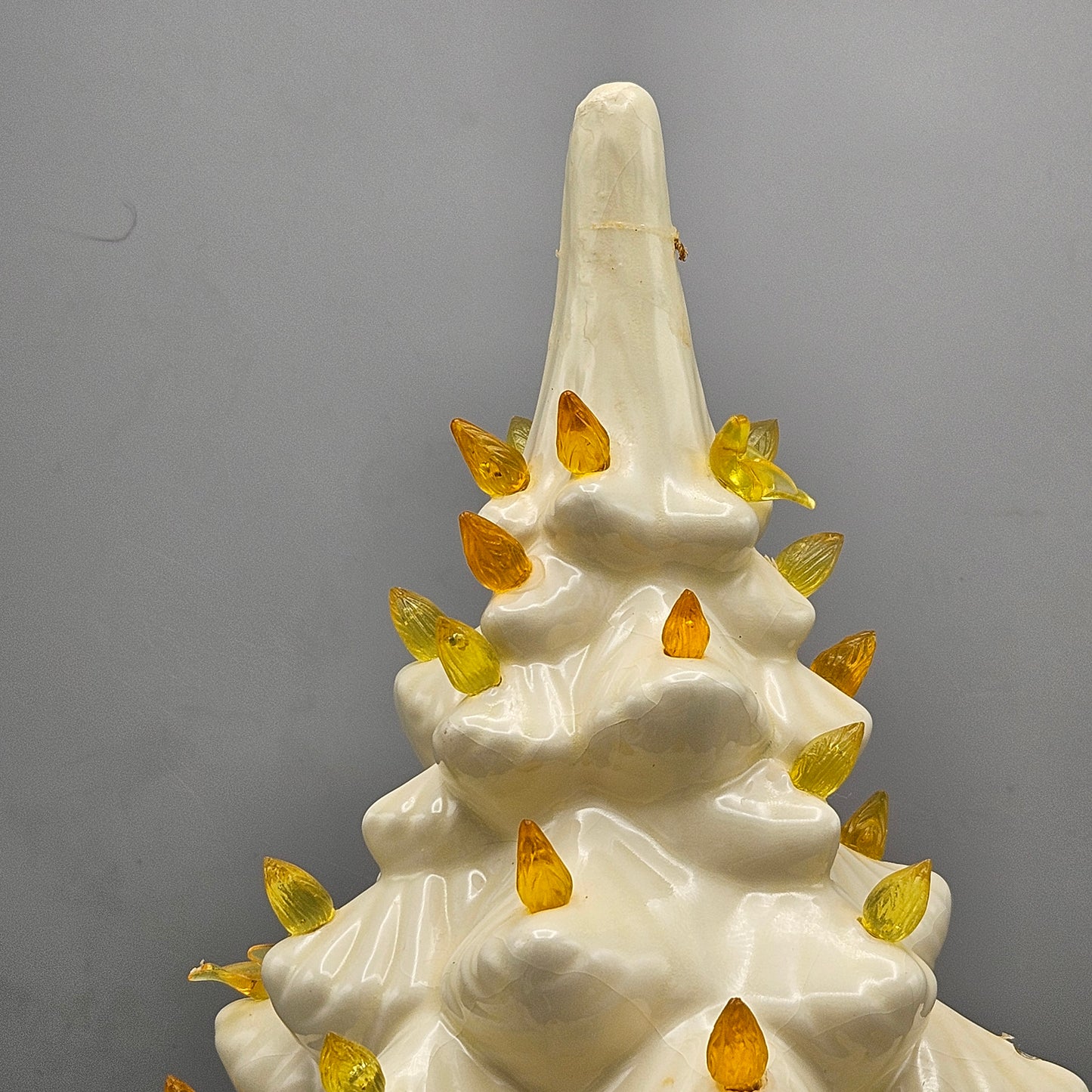 Vintage White Light Up Ceramic Christmas Tree with Yellow Lights