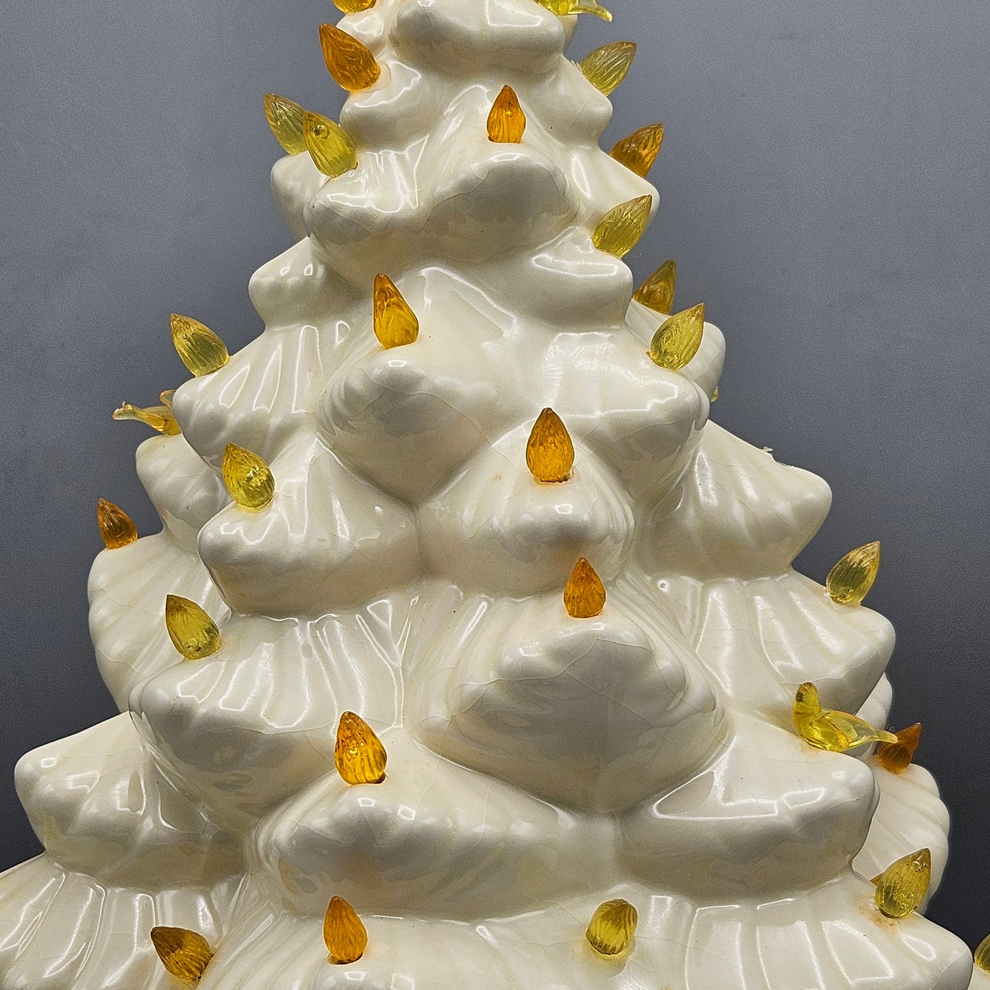 Vintage White Light Up Ceramic Christmas Tree with Yellow Lights