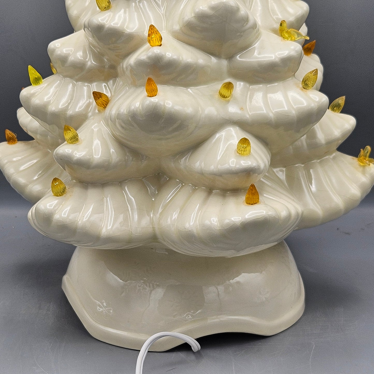 Vintage White Light Up Ceramic Christmas Tree with Yellow Lights