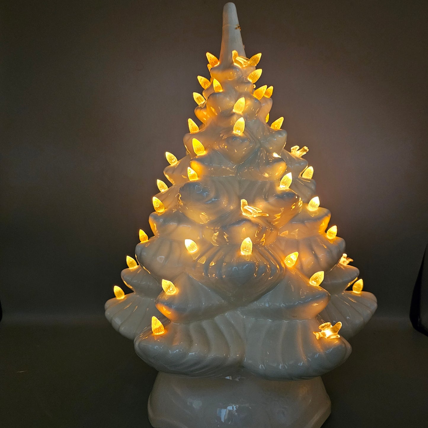 Vintage White Light Up Ceramic Christmas Tree with Yellow Lights