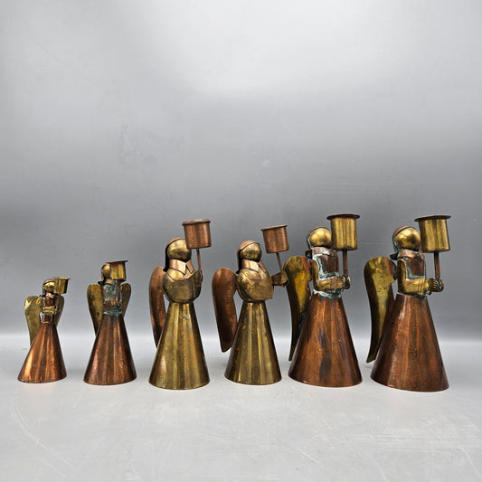 Set of 6 Vintage Brass Copper Angel Candle Holders Set