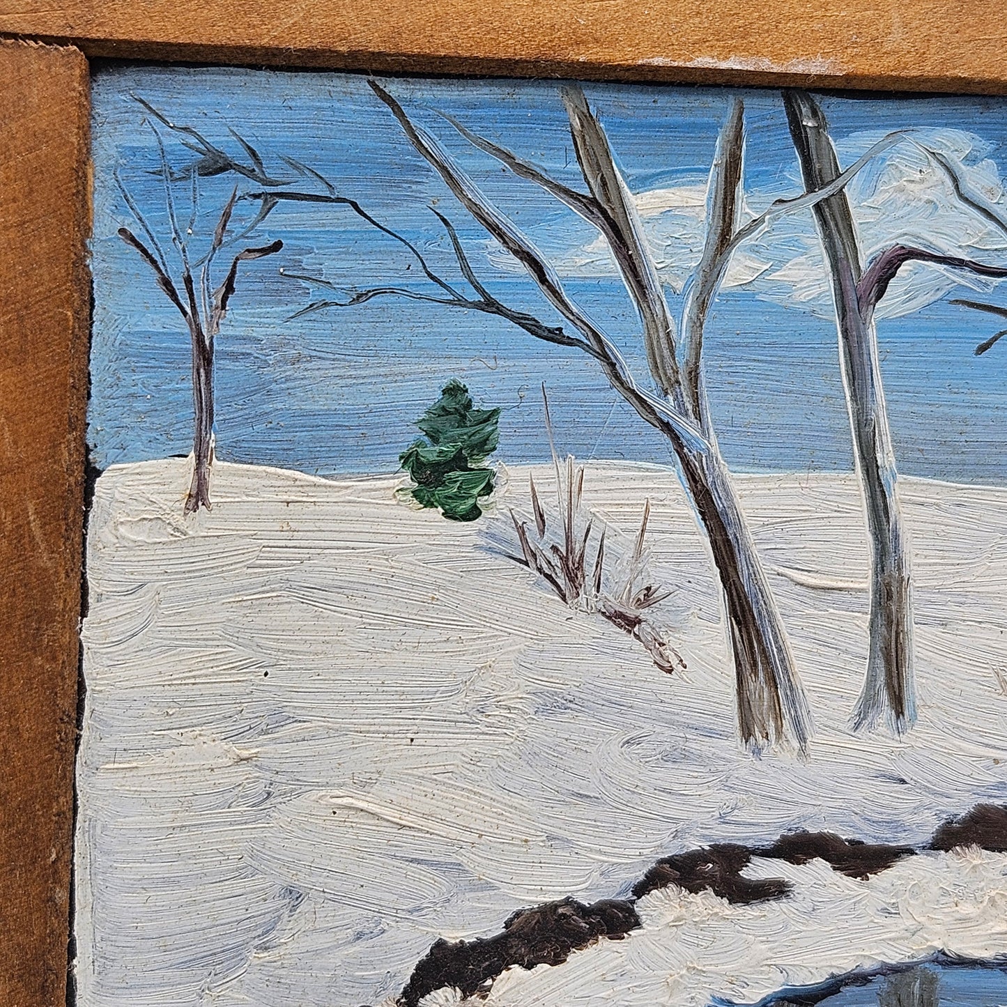 Signed Vintage Winter Scene Painting on Chalk Board