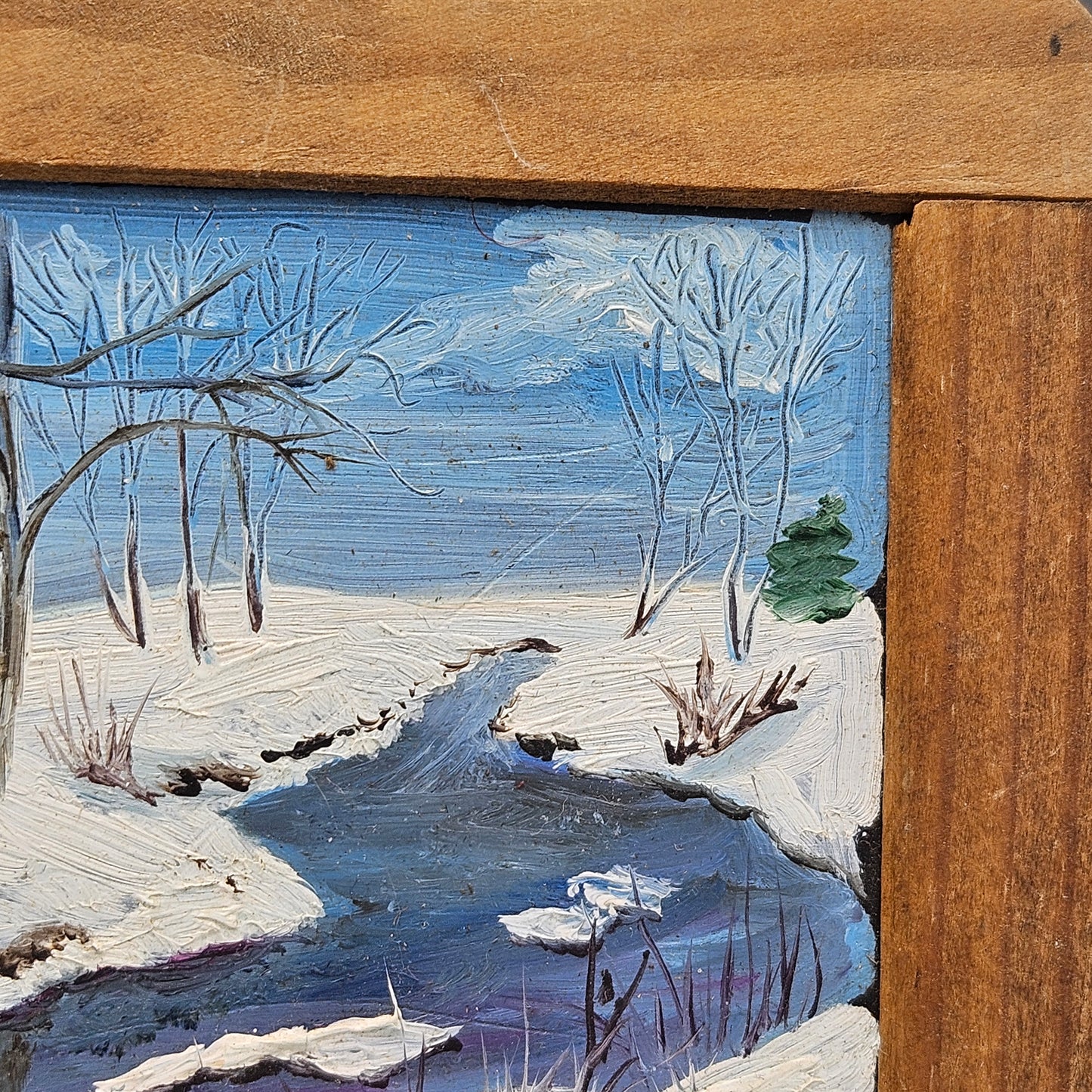 Signed Vintage Winter Scene Painting on Chalk Board