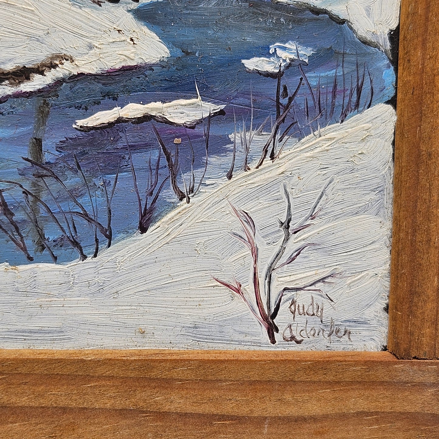 Signed Vintage Winter Scene Painting on Chalk Board