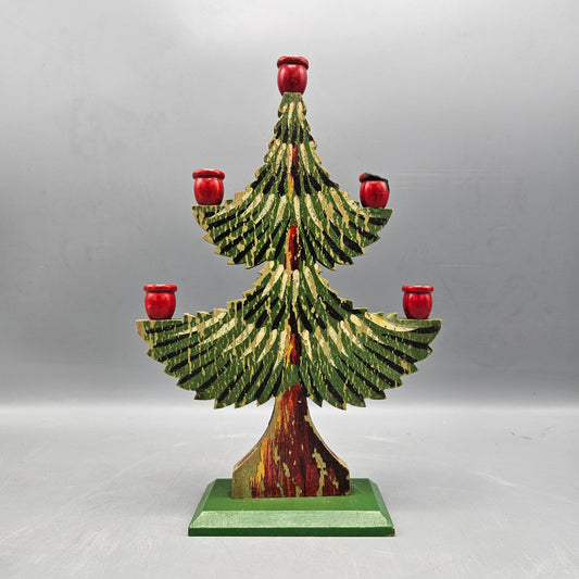 Vintage Wooden Swedish Christmas Tree with Candle Holders