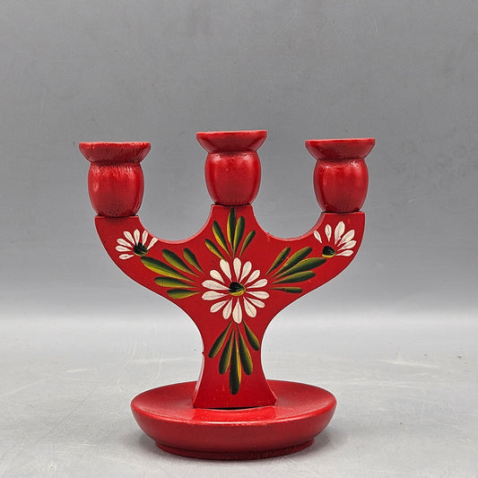 Vintage Wooden Swedish Red Candle Holder