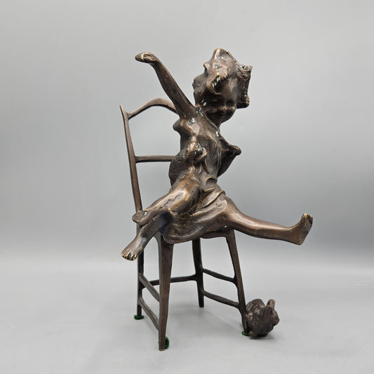 After Juan Clara (1875-1958) Bronze Sculpture Girl on Chair with Kitten