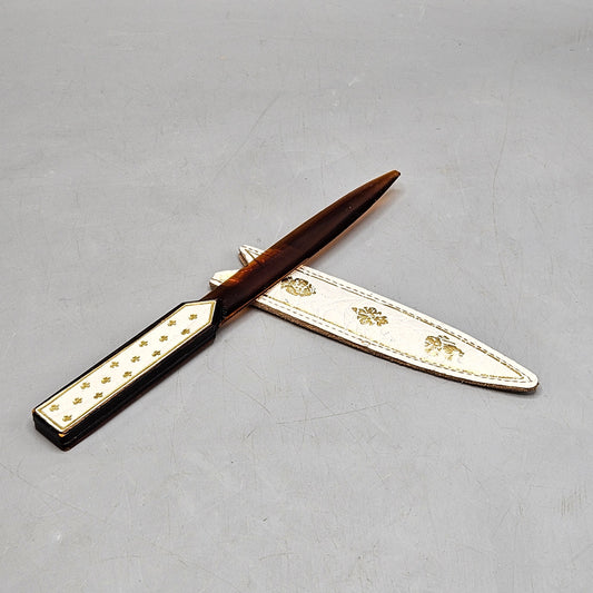 Antique Florentine Leather & Horn Letter Opener with Sheath