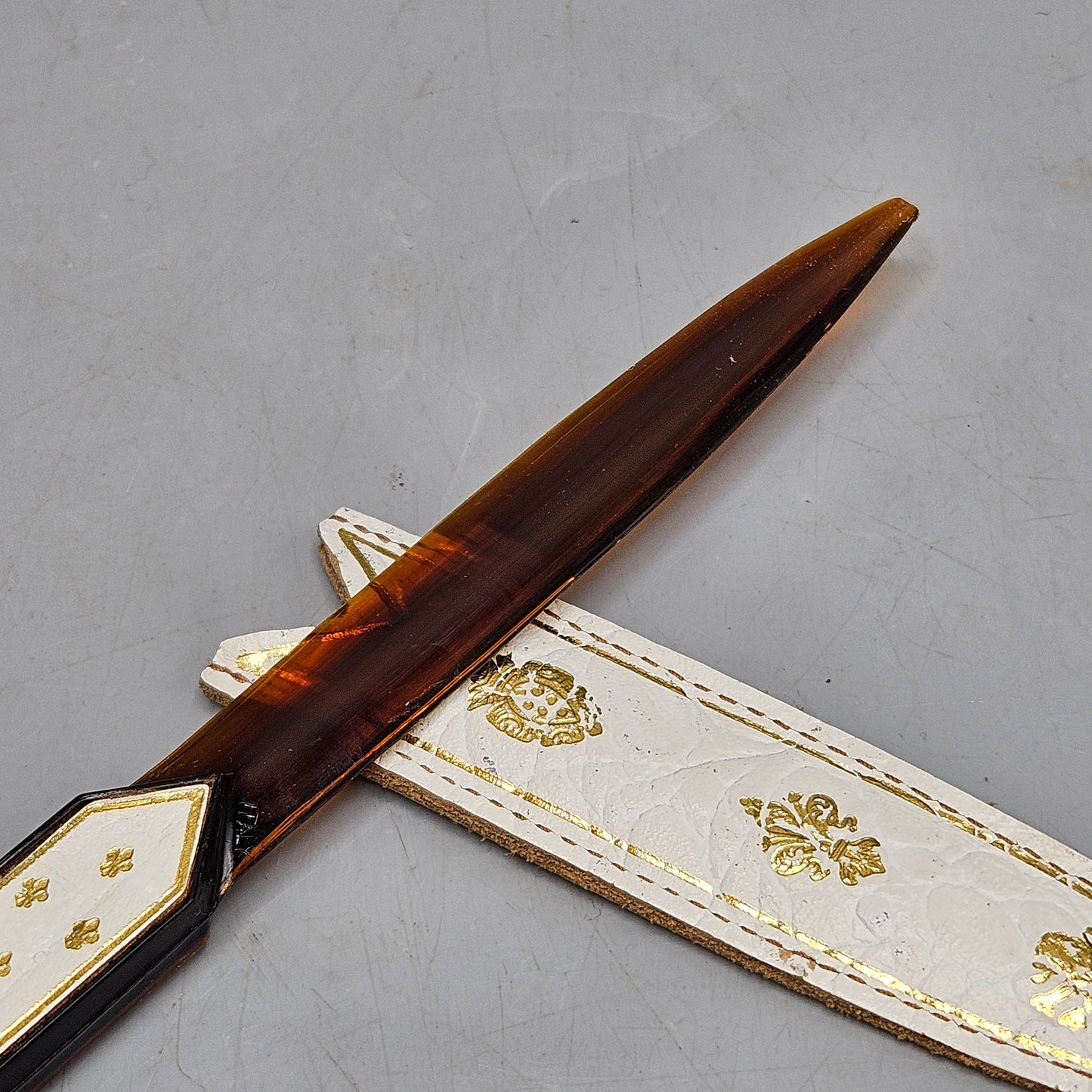 Antique Florentine Leather & Horn Letter Opener with Sheath