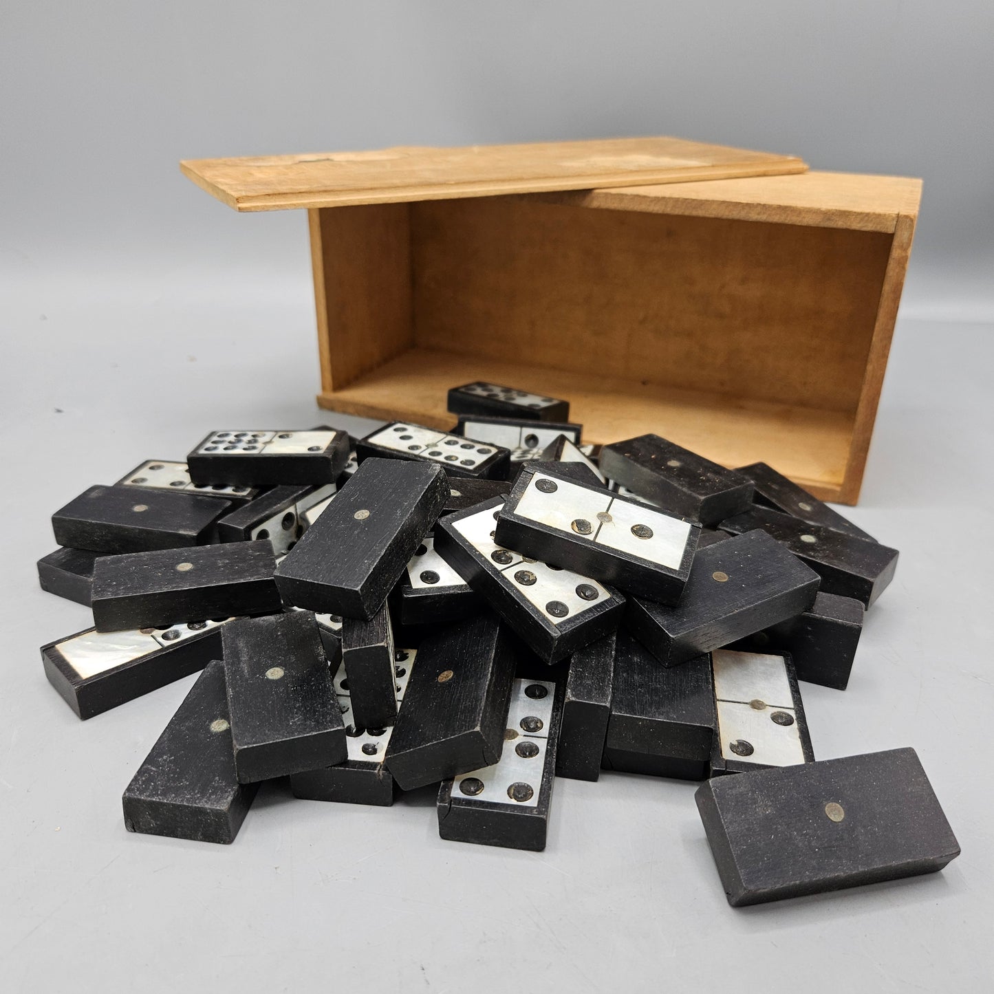 Antique Ebony & Mother of Pearl Double Nines Dominoes