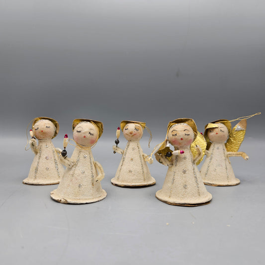 Vintage Cardboard Angel Christmas Ornaments - Set of Five