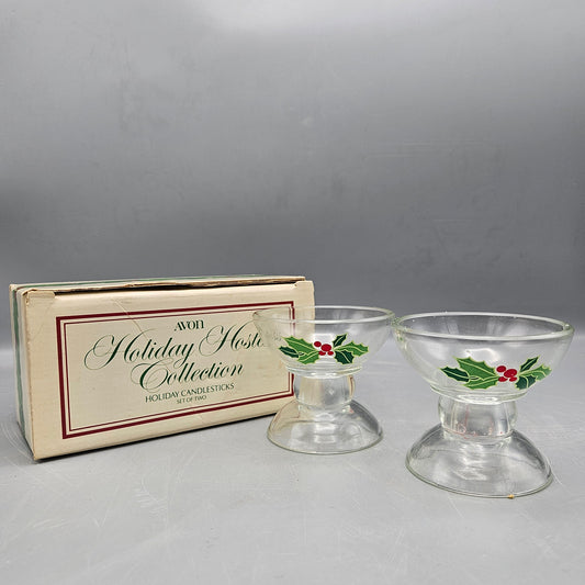 Avon Holiday Hostess Collection Glass Candlesticks - Set of Two