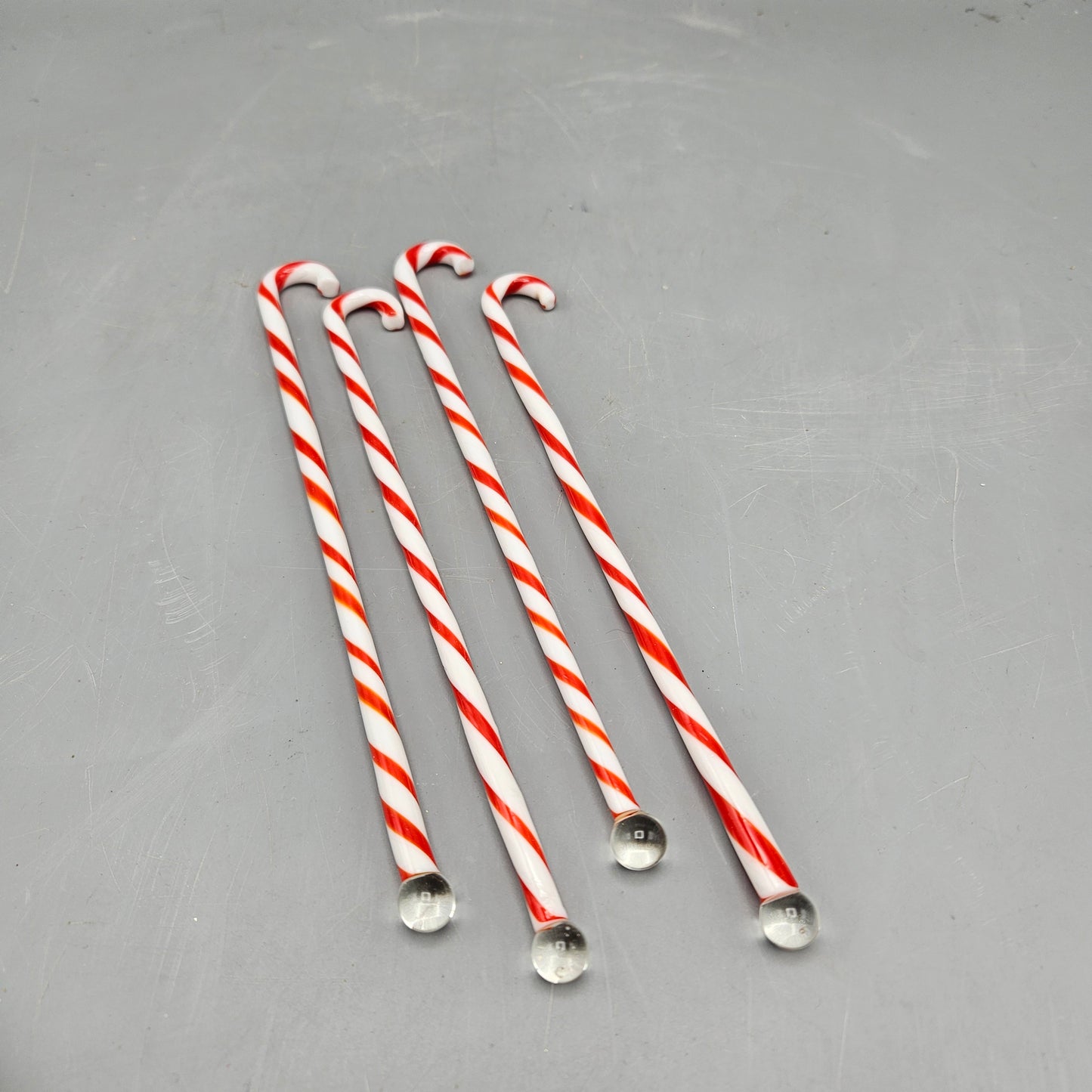 Glass Candy Cane Swizzle Sticks - Set of Four