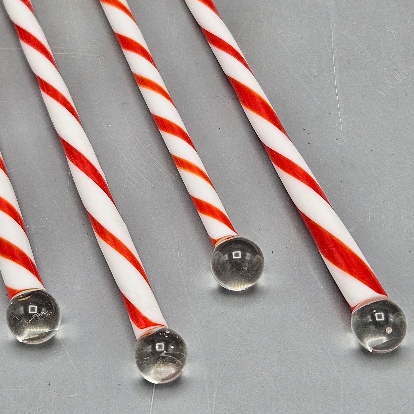 Glass Candy Cane Swizzle Sticks - Set of Four