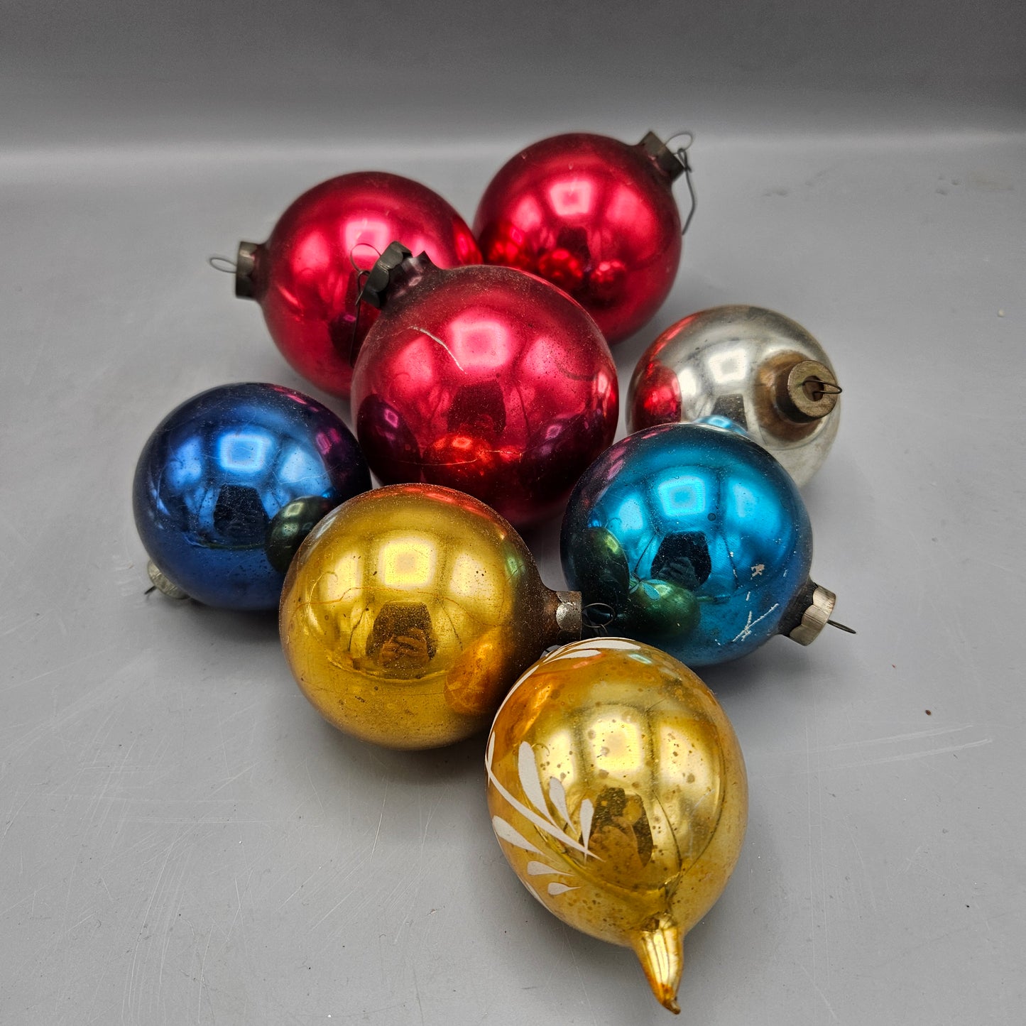 Set of 8 Vintage Glass Ball Christmas Ornaments