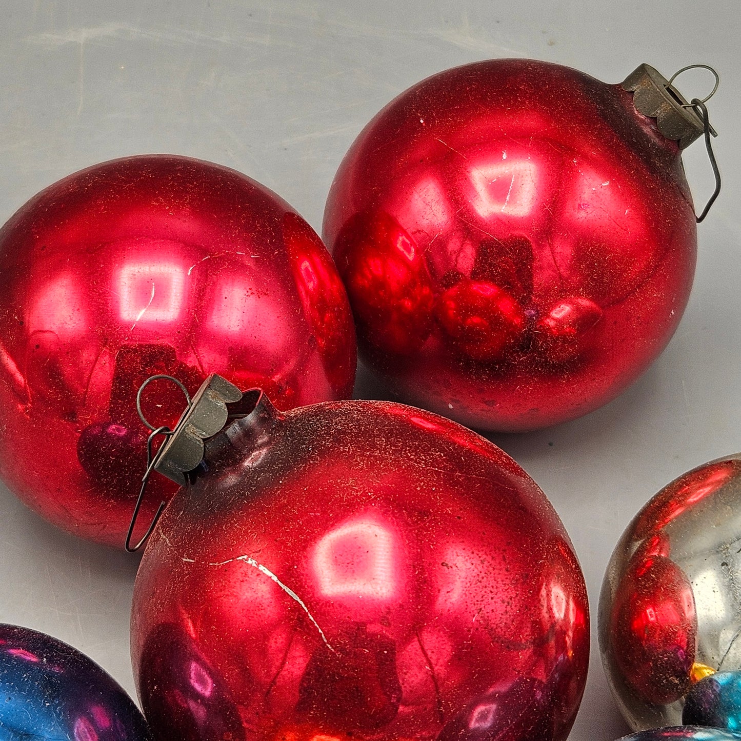 Set of 8 Vintage Glass Ball Christmas Ornaments