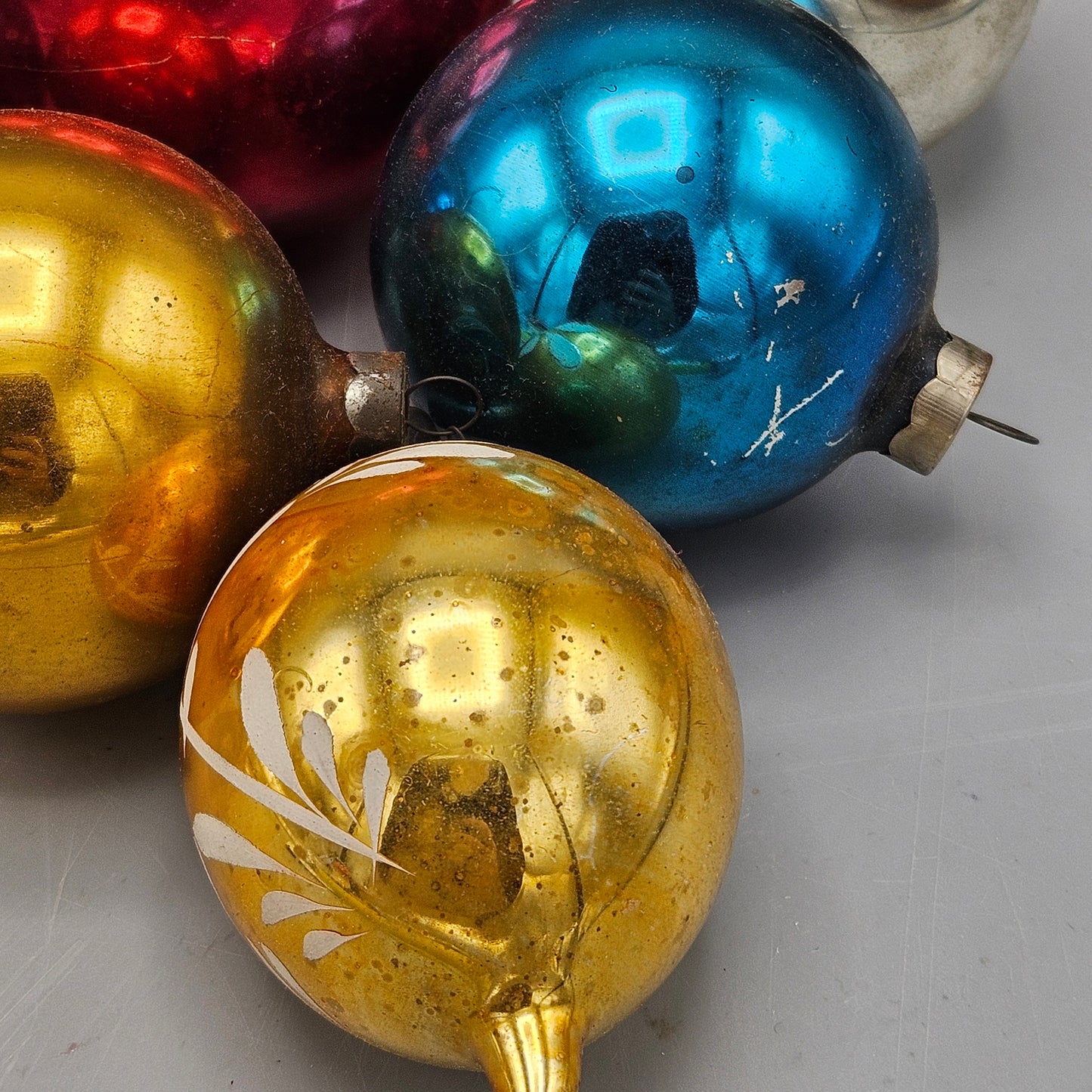 Set of 8 Vintage Glass Ball Christmas Ornaments